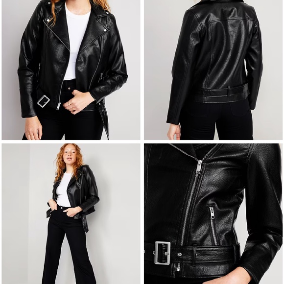 Old Navy Faux-Leather Belted Biker Jacket – Small Petite NWT - Picture 1 of 4